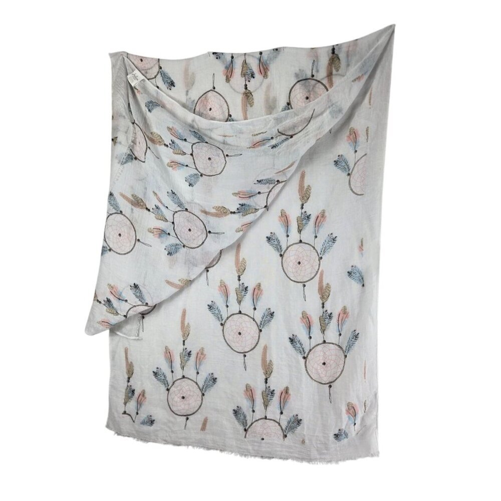 Dream Catcher Scarf American Indian White Pastels 72"x27" by Juleez
